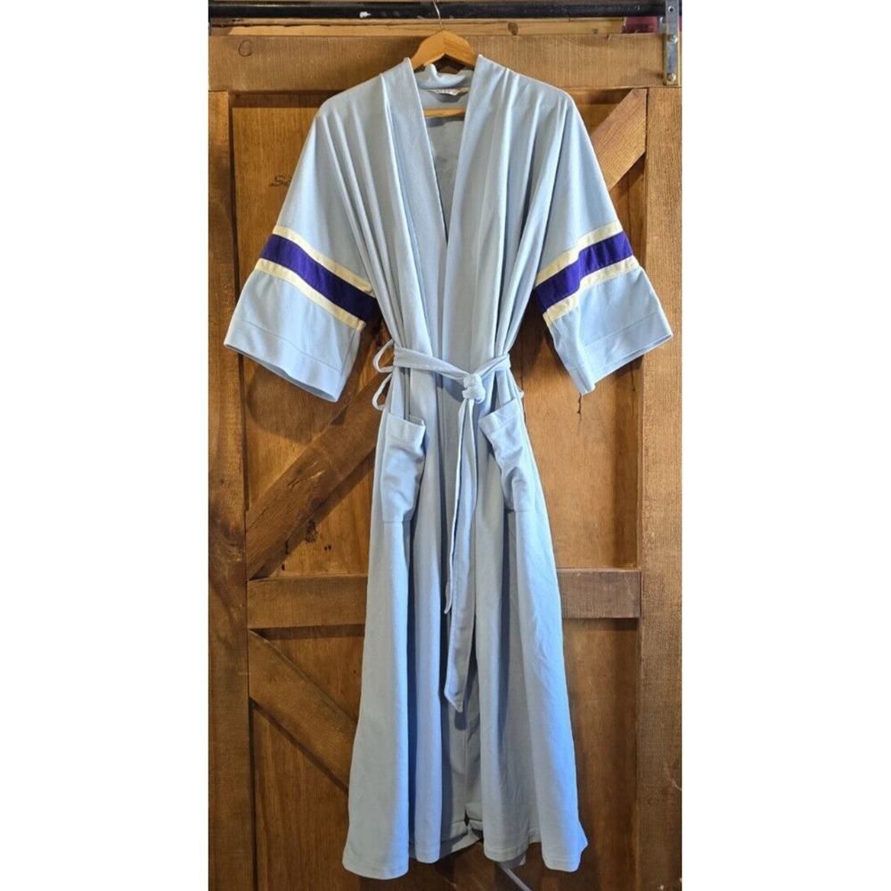 Munsingwear Robe Vintage 60s Blue Ivory Soft Full Length Size X Large XL